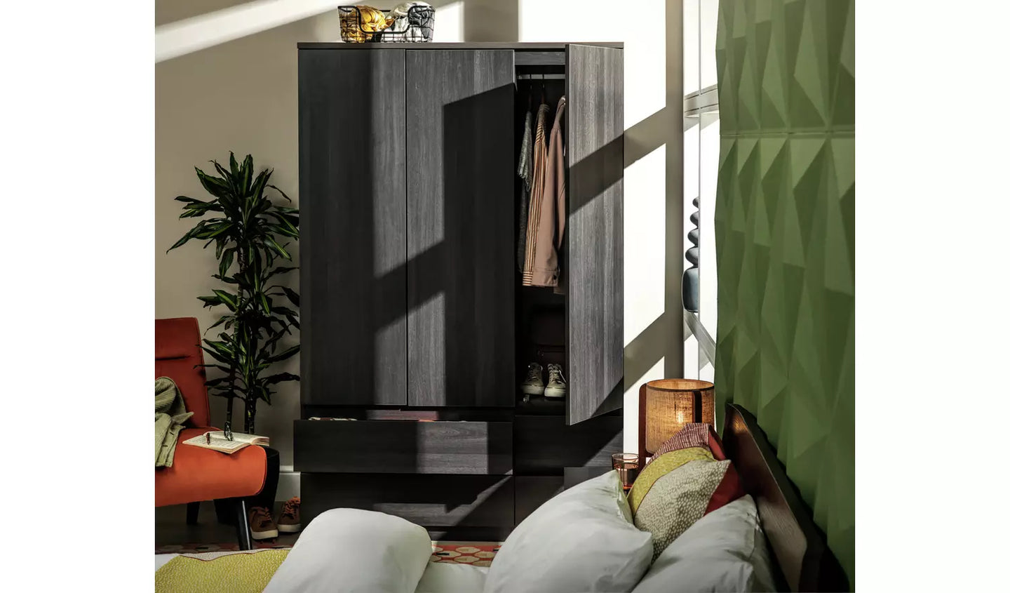Habitat Jenson 3 Door 4 Drawer Wardrobe - Black Brown